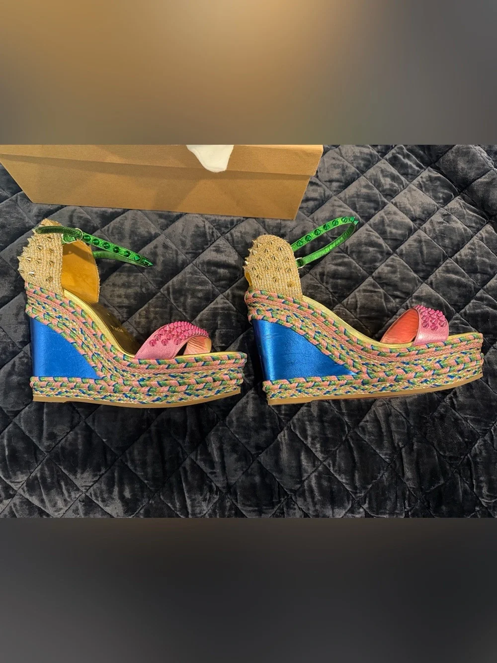 Christian Louboutin Multicolor Espadrille Wedge Sandals - Pink & Blue size 40